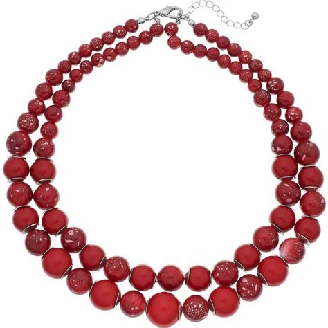 Red Bead Double Strand Necklace | Double strand necklace, Strand ...