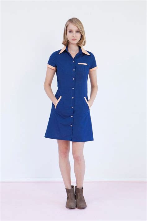 Final Sale Get 30 Off Waitress Uniform Retro Dress Diner Dress Blue