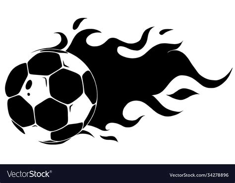 Burning Soccer Ball Black Silhouette On White Vector Image