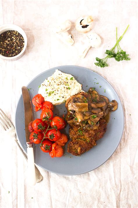 The pork chops are pounded into thin we always ate schnitzel with french fries. Pork Schnitzel with Mushroom Gravy - aninas recipes