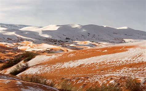 Incredible photos capture freak snowfall in the sahara desert, believed to be first time it has fallen on the unforgiving red dunes in almost 40 years. Snow Falls On Sahara Desert For The Third Time In 40 Years ...