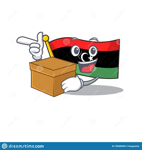 With Box Flag Libya Cartoon Isolated The Mascot Stock Vector