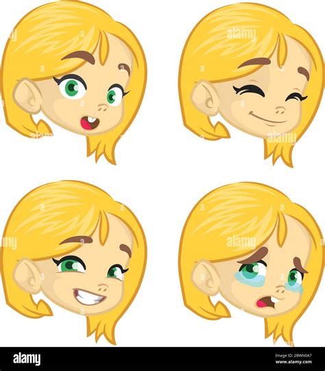 Cartoon Blond Girl Expression Set Cute Cartoon Vector Girl Face