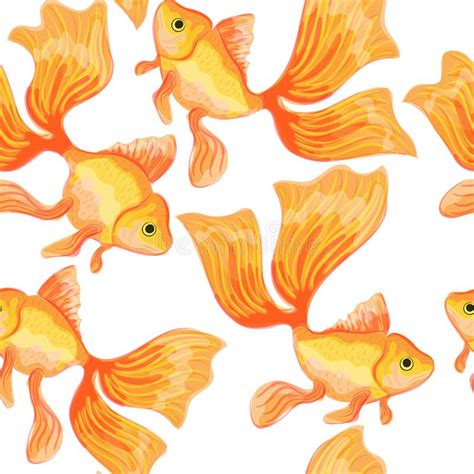 Goldfish Seamless Pattern Vector Background With Fishes In The