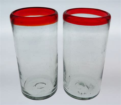 Red Rim 20oz Tumbler Mexican Bubble Glass