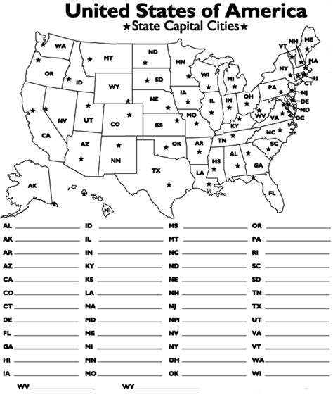 Quiz Worksheet About States 50 States And Capitals Map Quiz Printable
