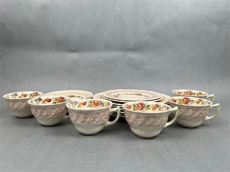 Set Of 6 Royal Doulton Rhapsody Bone China Tea Cups, Saucers And Dinner