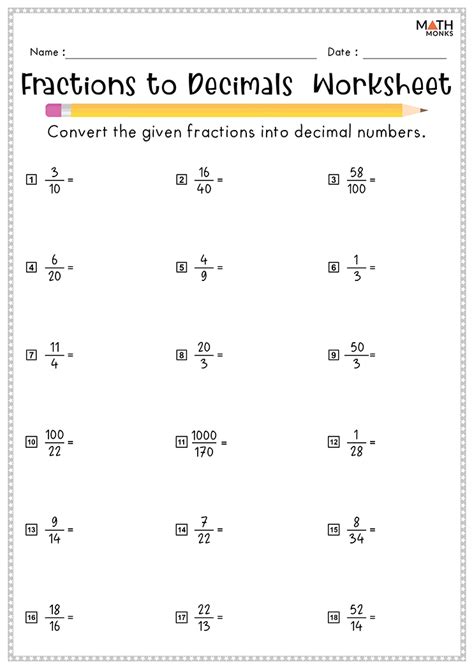 Math Worksheet Fractions And Decimals