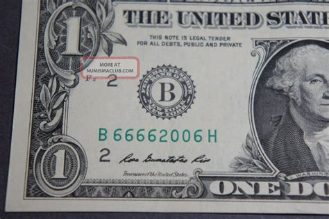 Fancy Repeating 2009 Us One Dollar Serial Number B66662006h