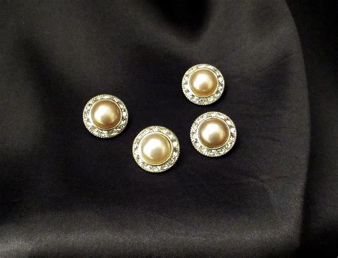 Vintage Fancy Buttons Set Of 4 Round Crystal And Pearlized Etsy