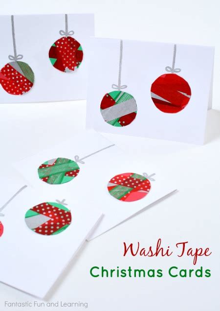 Older children can make some of these easy christmas cards on an assembly line basis! Washi Tape Ornament Christmas Cards