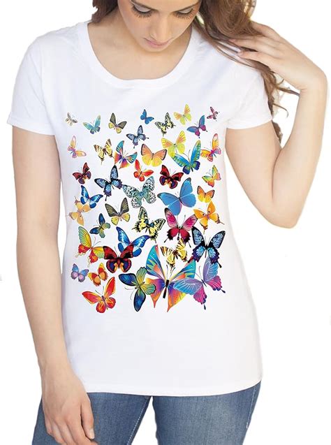 Womens White T Shirt With Scattered Butterfly Print Tsa05