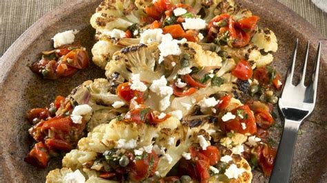 Roasted Cauliflower Steak Recipe With Tomatoes Feta Cheese And