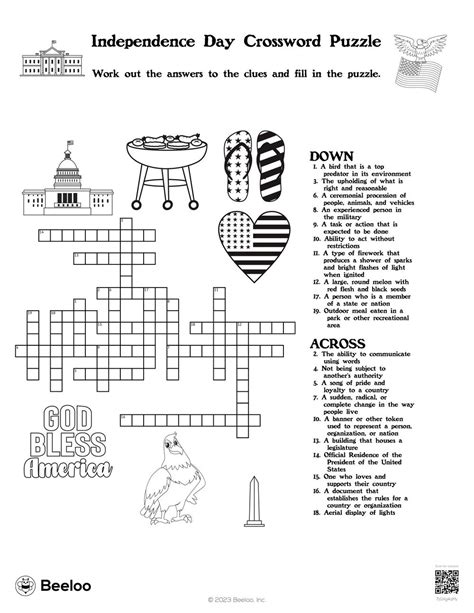 Independence Day Crossword Puzzle Beeloo Printable Crafts And