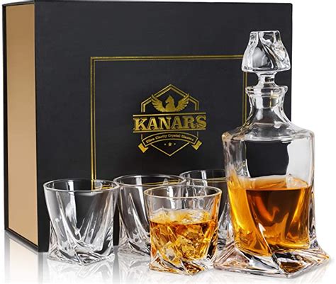 Kanars Whiskey Decanter And Glasses Set 800 Ml No Lead Crystal Whiskey Decanter With 4 Whisky