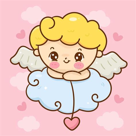 Cute Cupid Cartoon Valentine Angel On Cotton Candy Cloud Stock