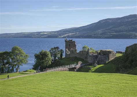 Loch Ness Scotland Sunny Day In Summer Urquhart Castle Ruins Stock