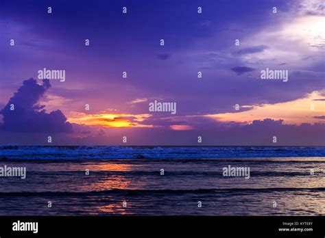 Magic Dramatic Unreal Sunset In Kuta Beach Bali Indonesia Stock Photo
