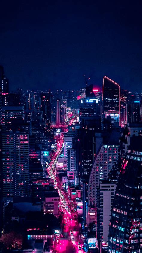 Download Wallpaper 1350x2400 Night City City Lights Aerial View