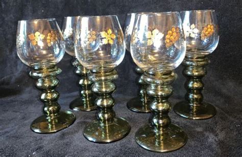 6 gilded german roemer antique wine glasses with prunts olive green bubble stem ebay