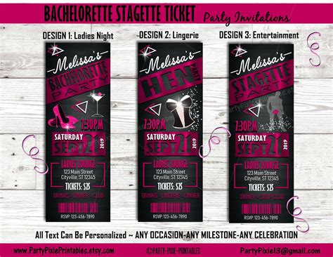 Bachelorette Stagette Hens Party Invitations Ticket Style Any Occasion Or Milestone