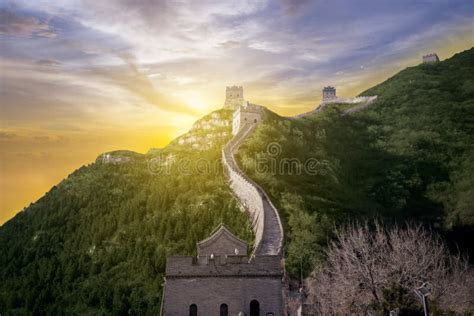 Beautiful Great Wall Of China At Sunrise Time Stock Image Image Of