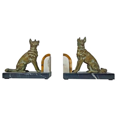 Pair Of Art Deco Patinated Bronze Dog Bookends France Circa 1930 For