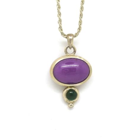 Purple And Green Stone Pendant With Sterling Silver Ooak