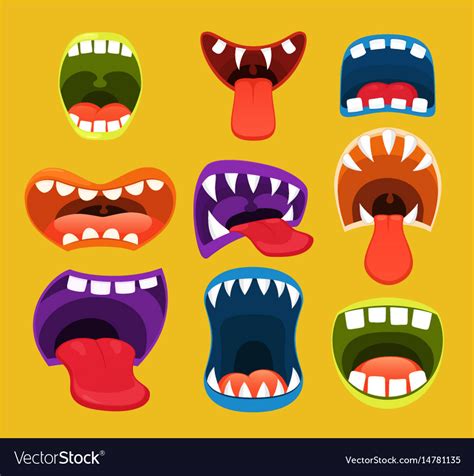 Monster Mouths Funny Facial Expression Royalty Free Vector