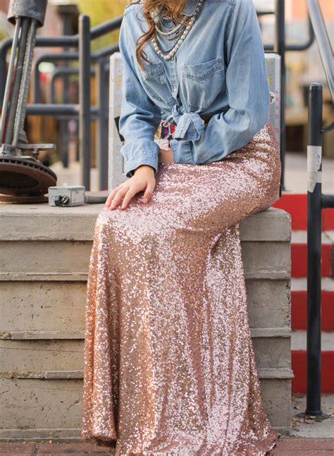 Joelle Sequin Maxi Skirt By Love Tanya In Rose Gold Maxi Sequin Skirt