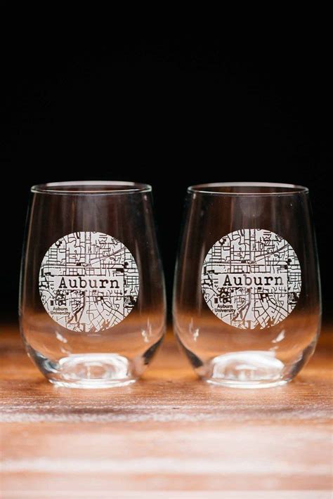 Auburn College Town Engraved Stemless Wine Glass Wine Glass Set Stemless Wine Glass Wine Glass