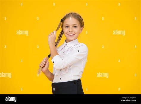 Cute Schoolgirl With Long Hair Graduation Concept Primary Education