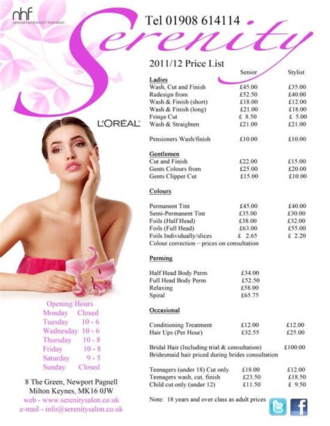 Beauty Salon Price List Template