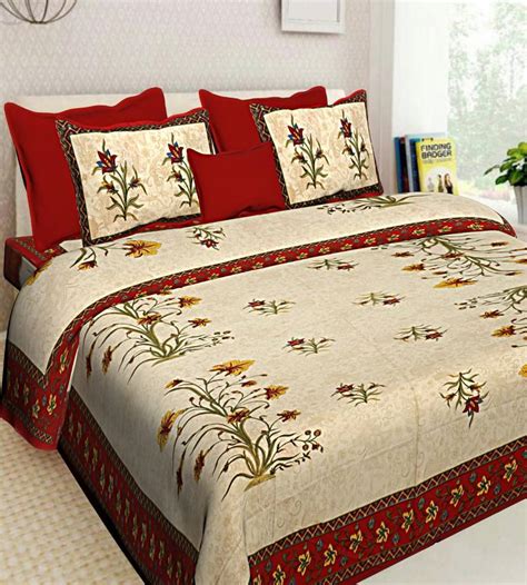 Indian Handmade Queen Size Cotton Bedding Bedsheet With 2 Pillow Cover ...