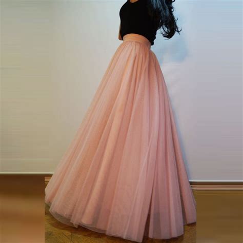 Blush Pink Tulle Skirts Women Custom Made Wide Waistline A Line Floor