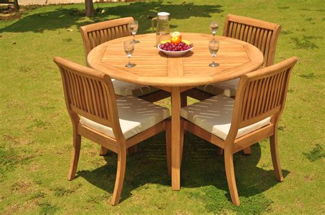 Teak Dining Set 4 Seater 5 Pc 48 Round Table And 4 Arbor Armless