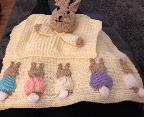 Hand Knitted Baby Blanket And Cuddle Bunny Rabbit Carpram Etsy Uk