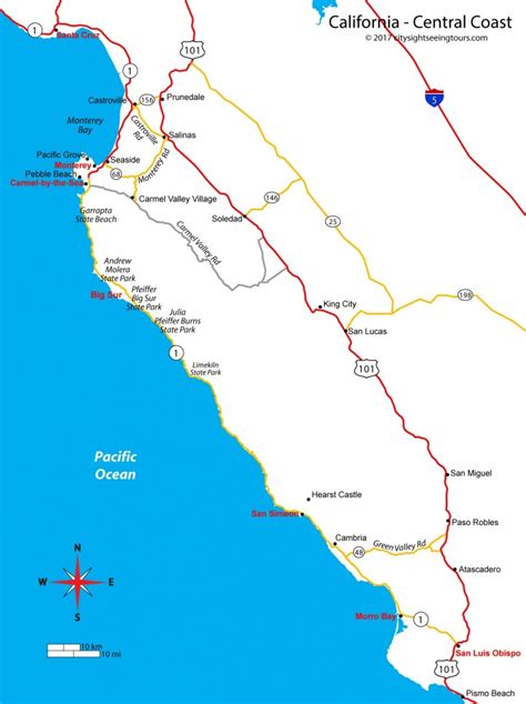 Map Of California S Central Coast Big Sur Carmel Monterey Monterey Bay California Map