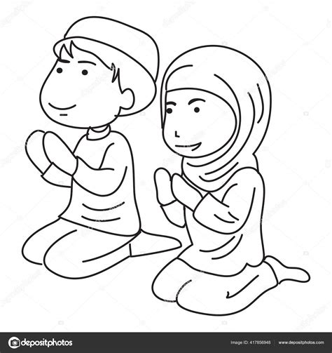 Tangan Digambar Dari Santri Atau Siswa Muslim Vektor Ilustrasi Stock