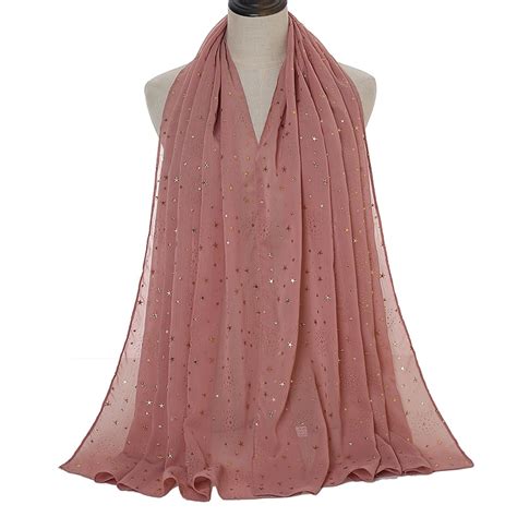 2020 New Arrival Glitter Chiffon Hijabs Scarves Women Fashion Ladies Printed Shawls Solid Color