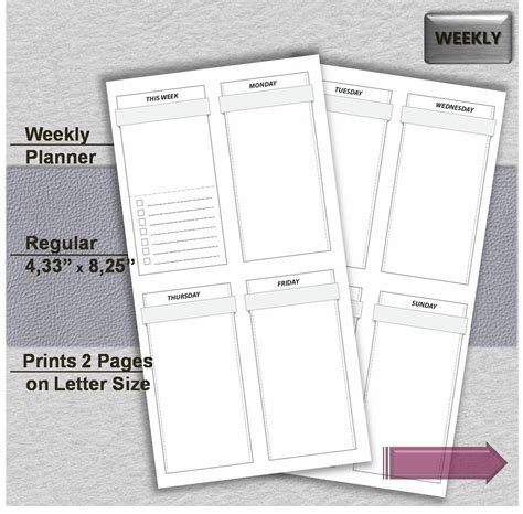 Notebook Inserts Midori Planner Printable Wo P Week On Two