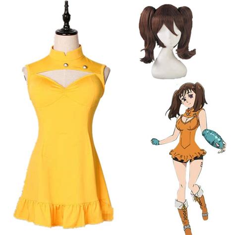 Seven Deadly Sins Diane Cosplay Costume Synthetic Yellow Wig For Women Free