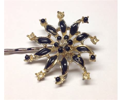 Black And Gold Flower Hair Pin Aftcra