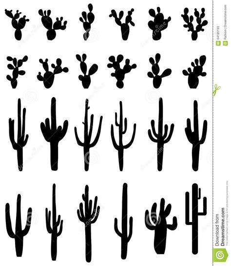 Photo About Black Silhouettes Of Different Cactus Illustration Of