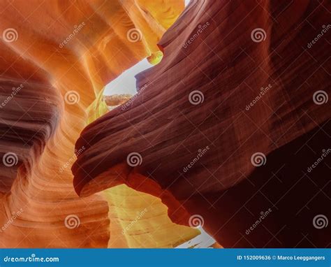 Antelope Canyon With Reflective Sandstone And Lion Head Stock Photo