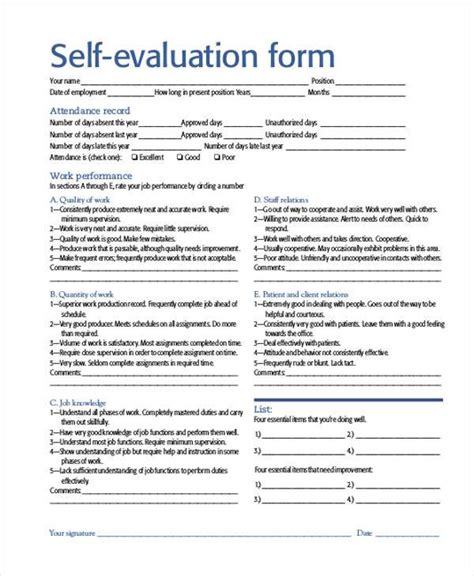 Individuals needing to improve in an area shall be given specific information as to the reasons why improvement is needed and time to correct any deficiencies. FREE 9+ Self-Evaluation Sample Form Samples in PDF | MS Word