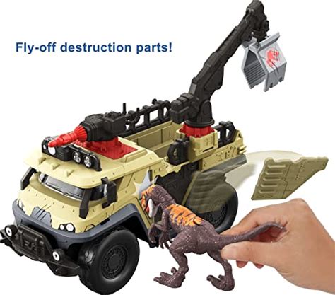 Jurassic World Toys Dominion Capture And Crush Truck With Velociraptor Vehicle Toy With Tranq