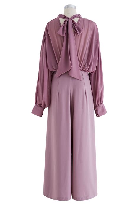 Sheer Spliced Wide Leg Cropped Jumpsuit In Lilac Retro Indie And Unique Fashion