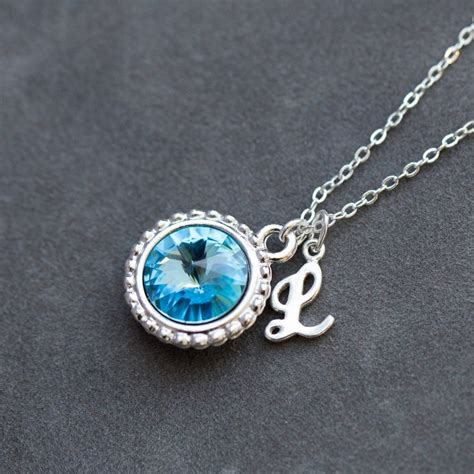 March Birthstone Necklace Personalized Initial Jewelry