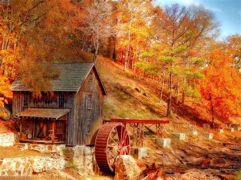 Old Watermill In The Middle Of The Forest Autumn Season